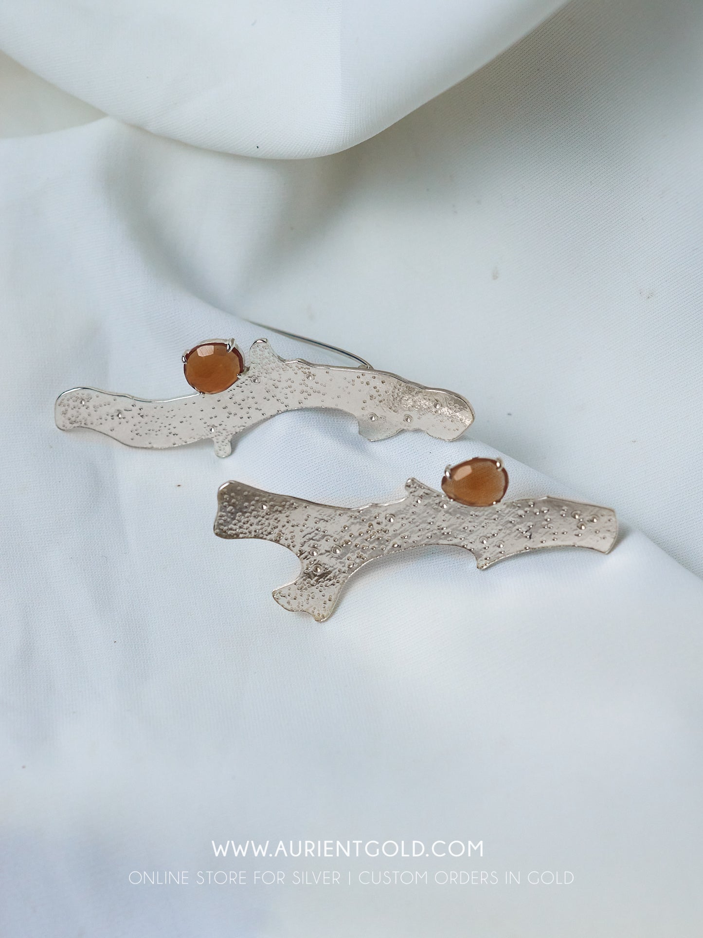 Coral Brooch with Carnelian Stone