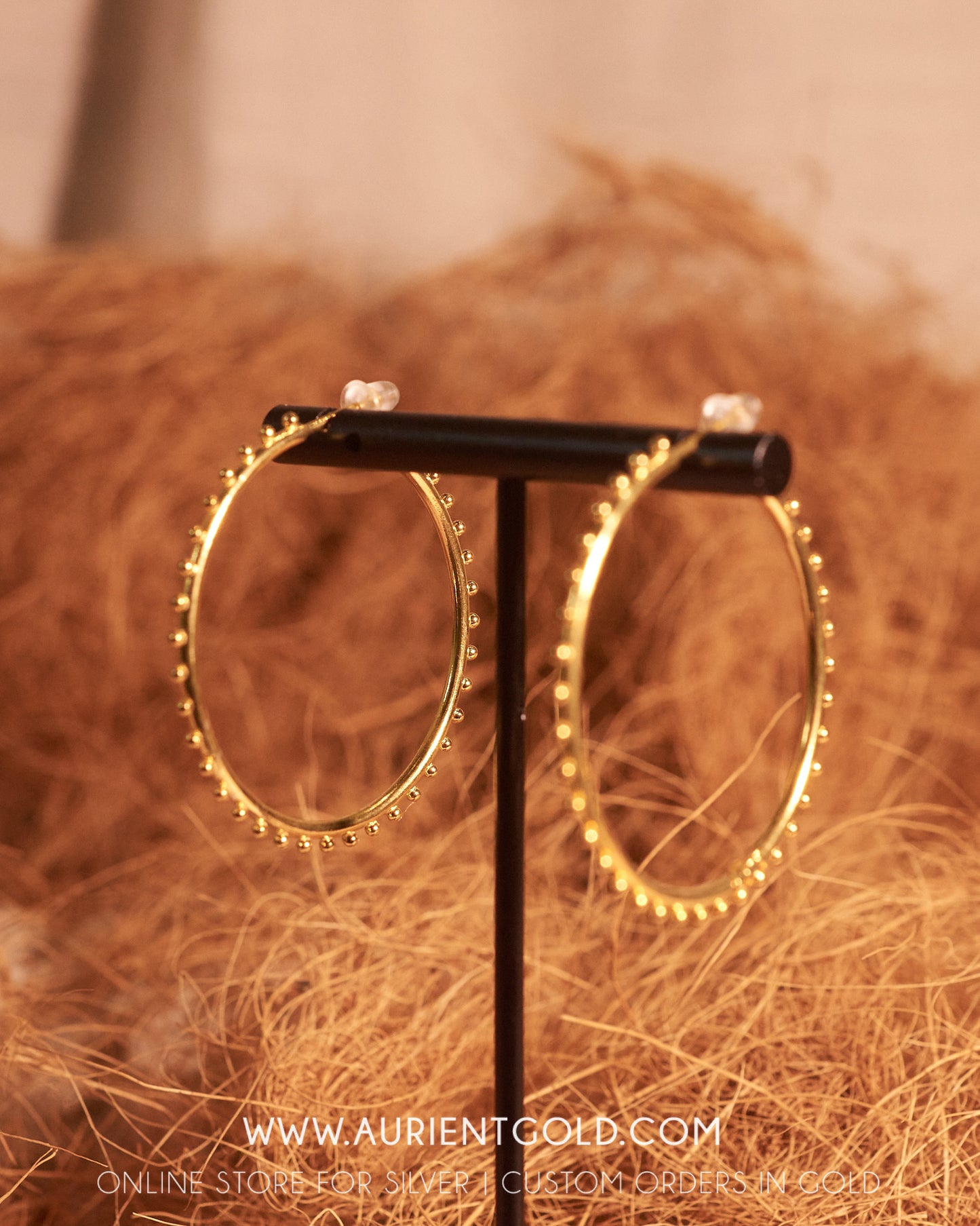 Large gold plated sterling silver hoop earrings