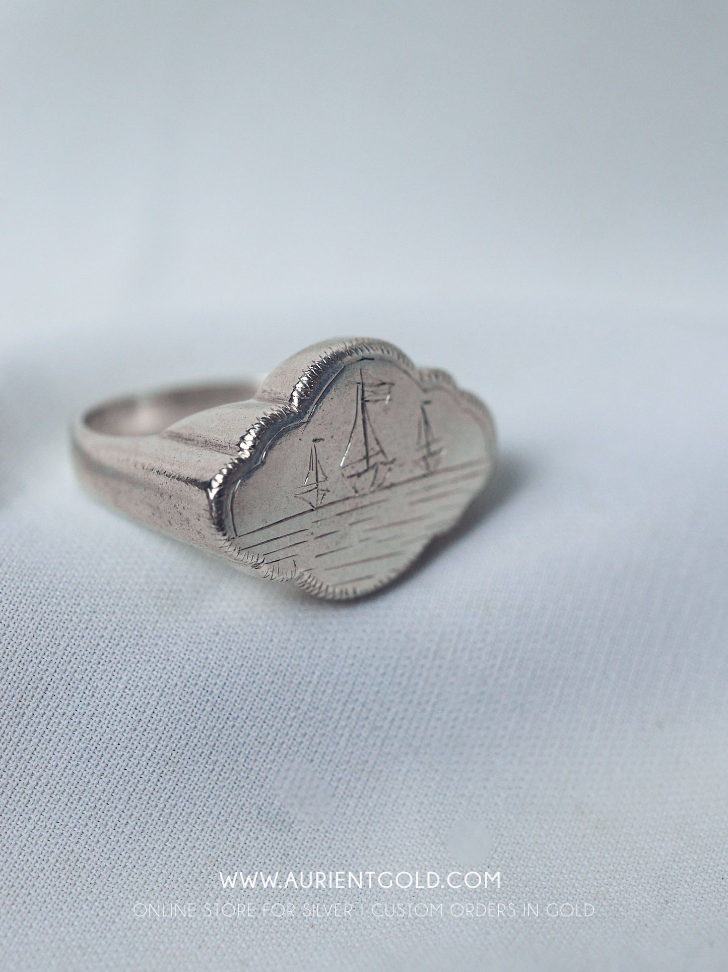 Sterling Silver Three Sailboats Signet Ring