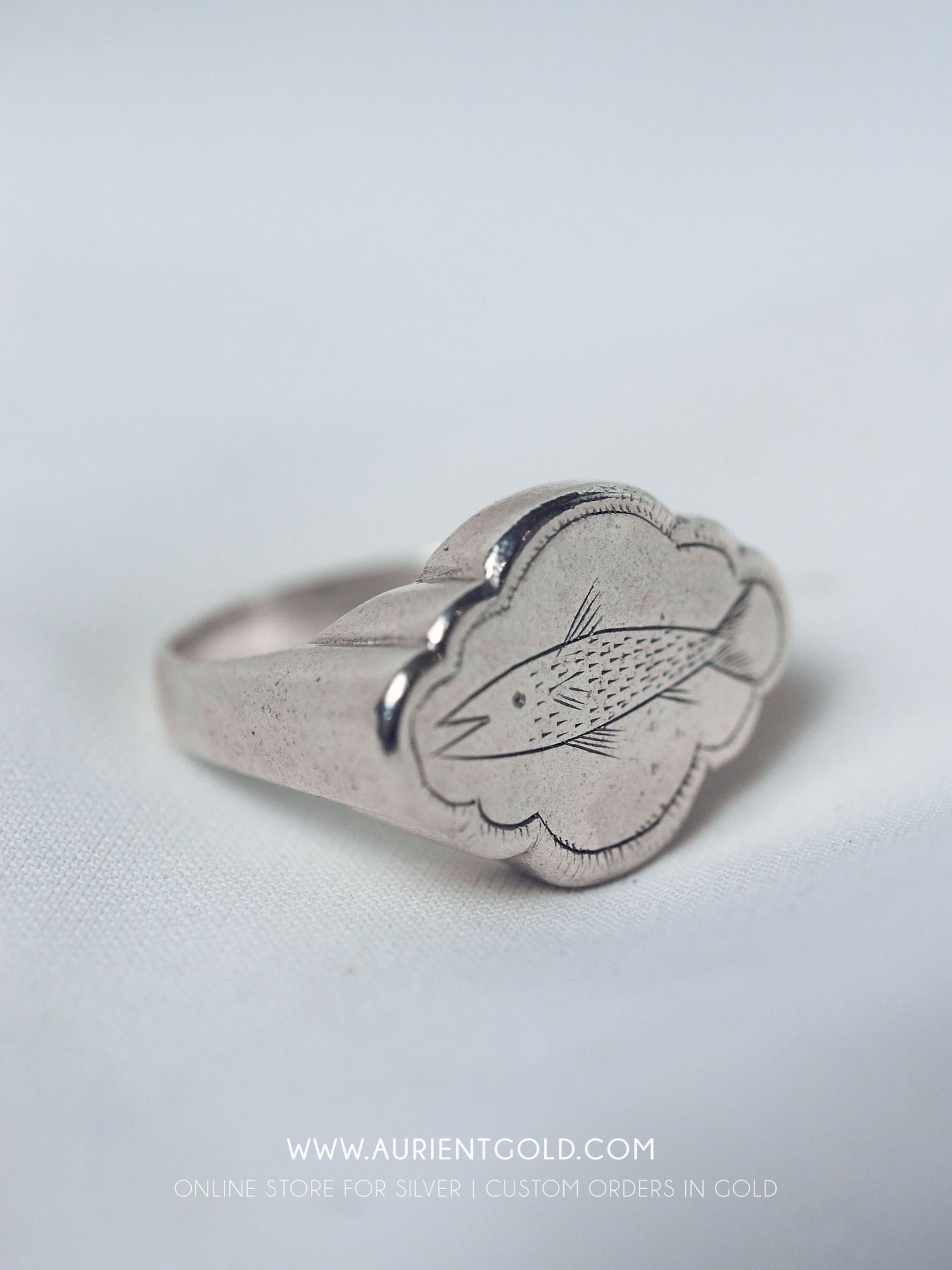 Cute Fish Engraved Silver Signet Ring