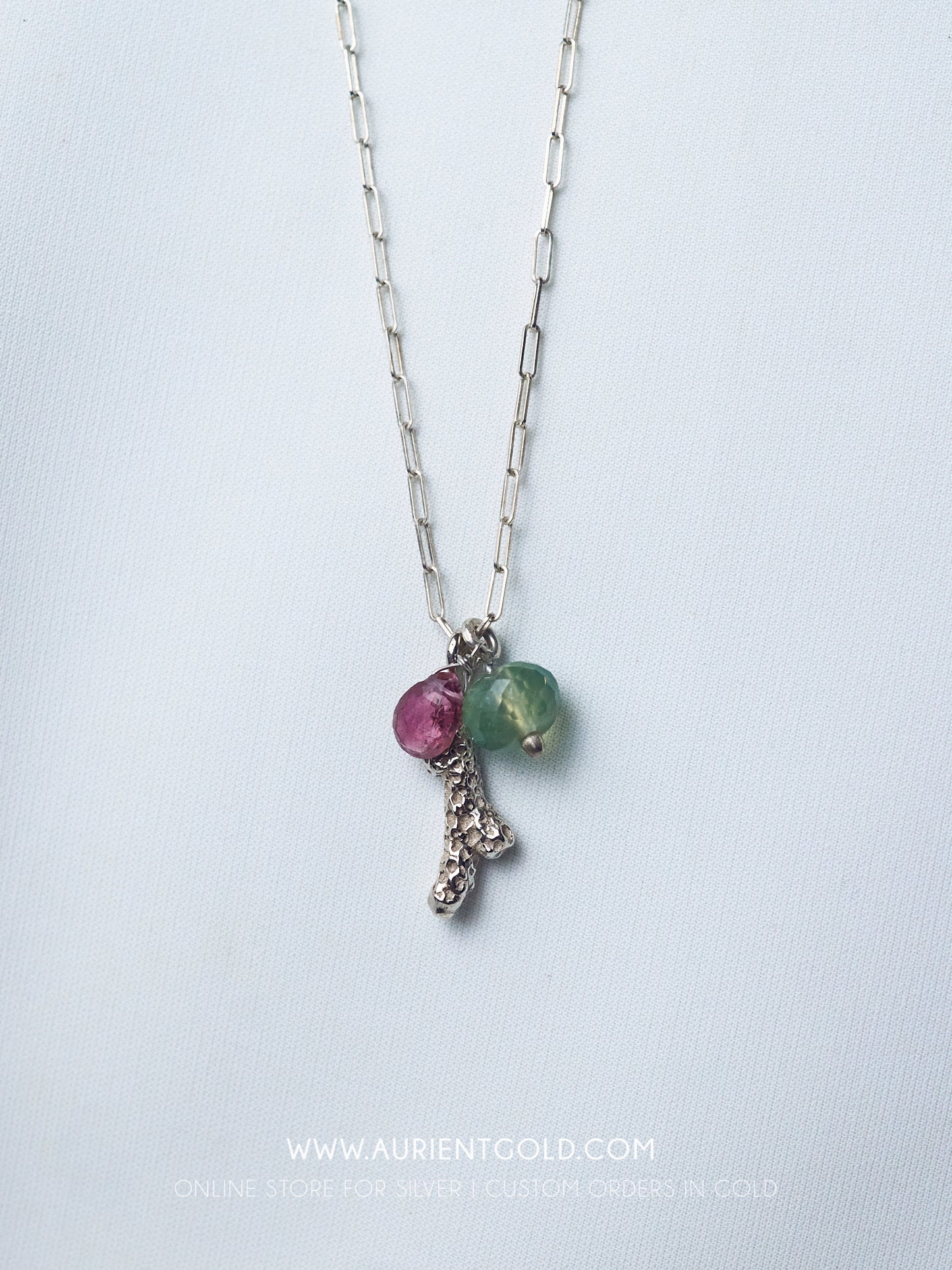 Tormaline and Phrenite Stone on Silver Chain