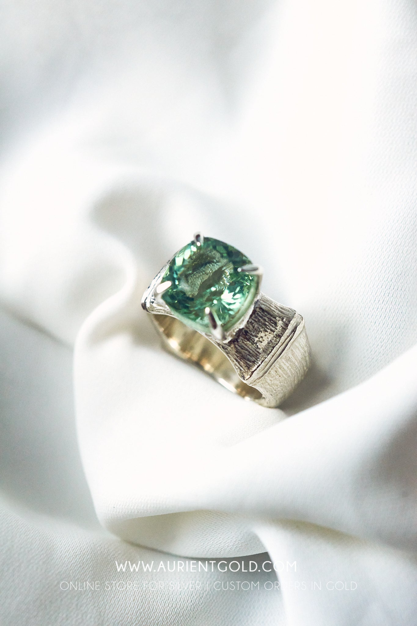 Bamboo Ring with Green Apatite