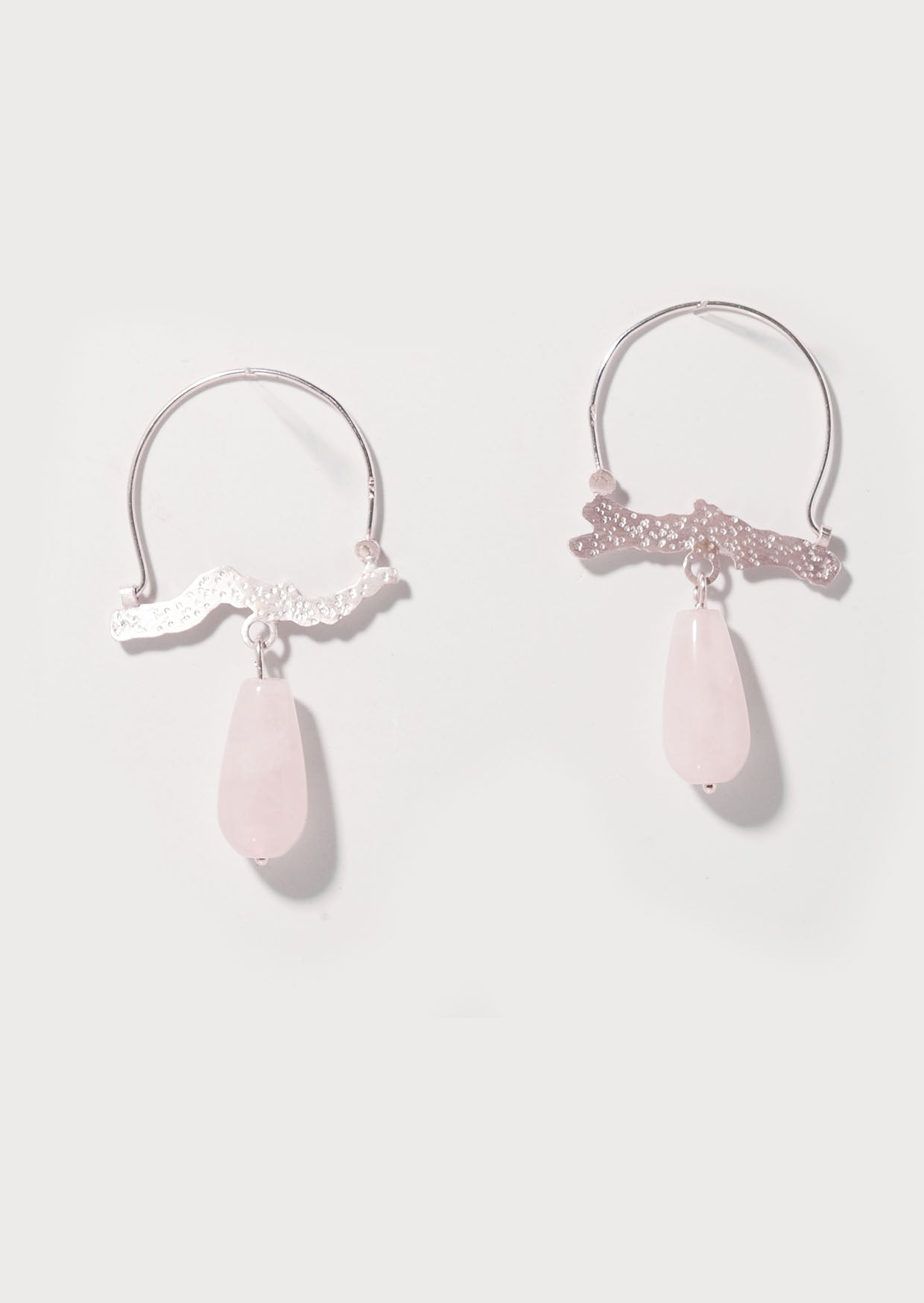 Rose quartz with Coral cut out earrings in Sterling Silver