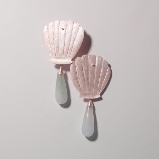 Fine silver Shell earrings with Amazonite drops
