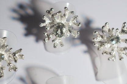 Silver Coral Ring 11x8mm Green Amethyst
