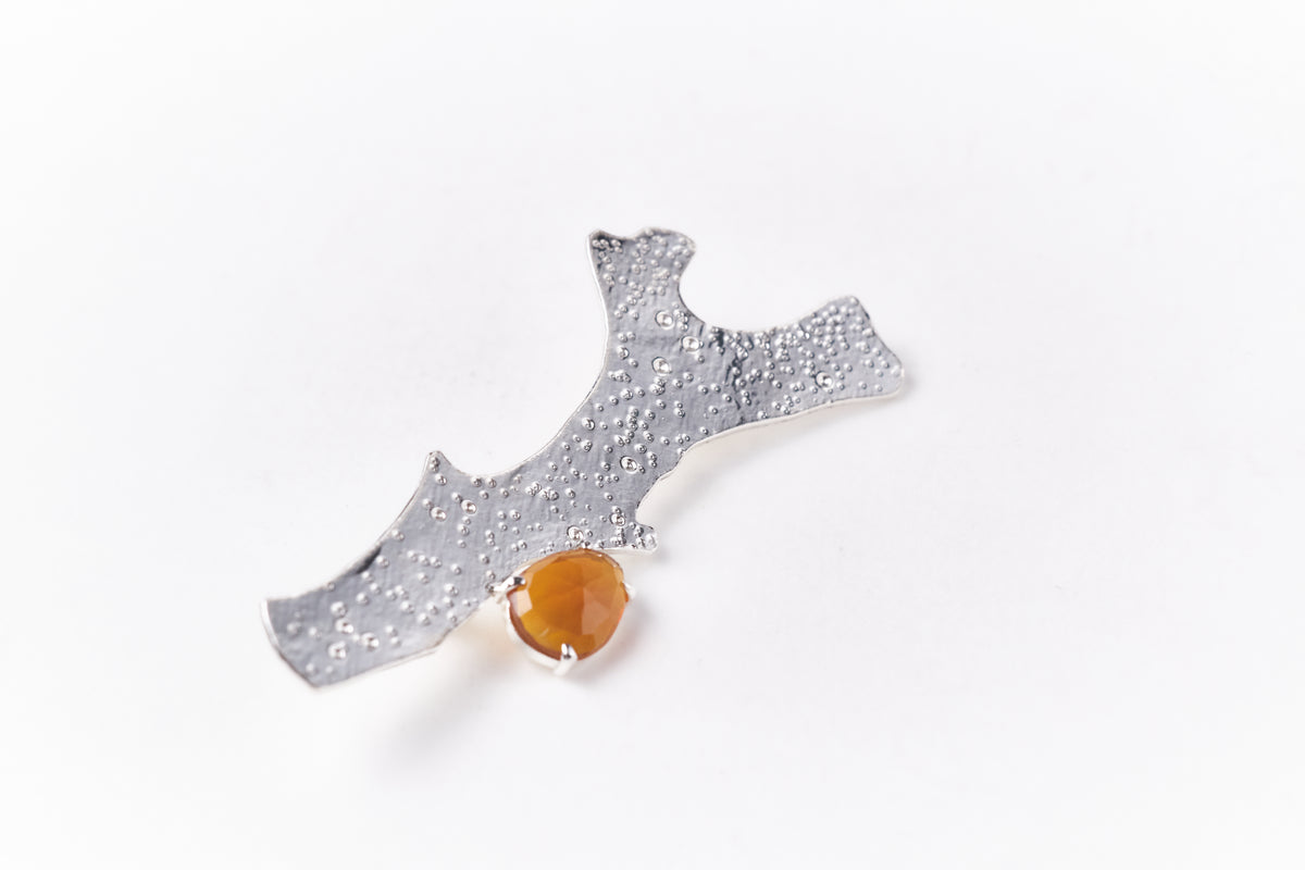 Coral Brooch with Carnelian Stone