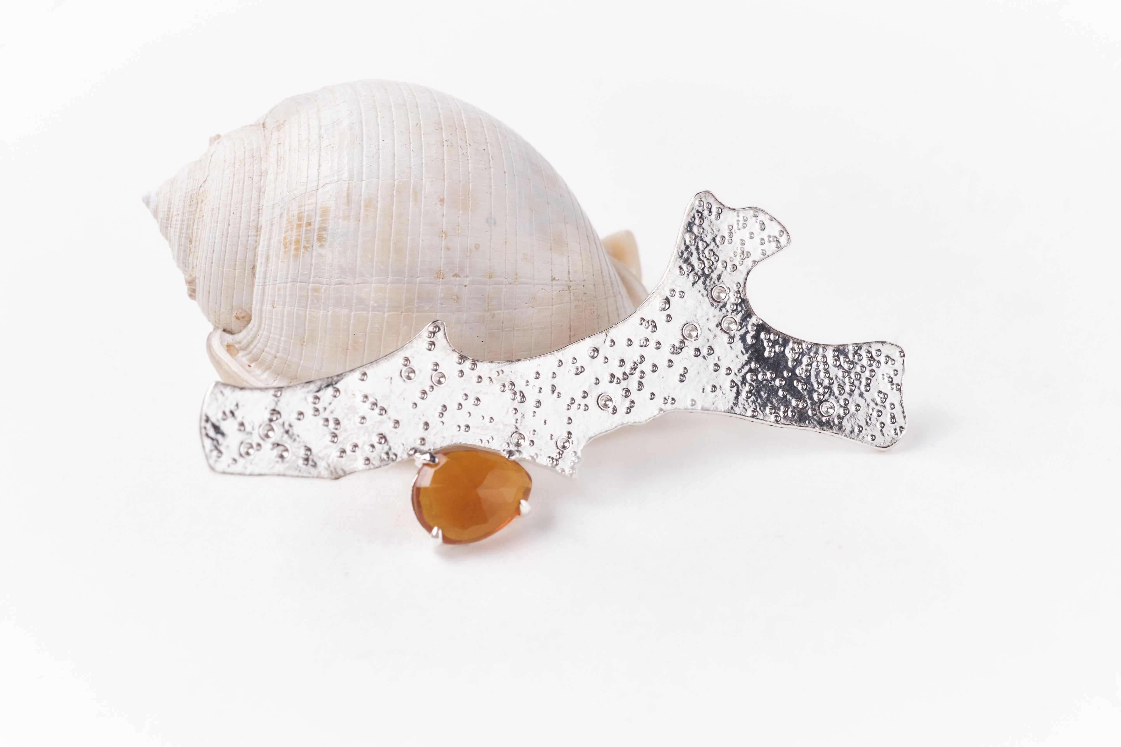 Coral Brooch with Carnelian Stone