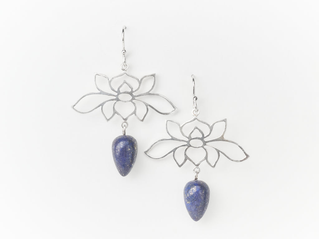 Lapis Lazuli Lotus Earrings