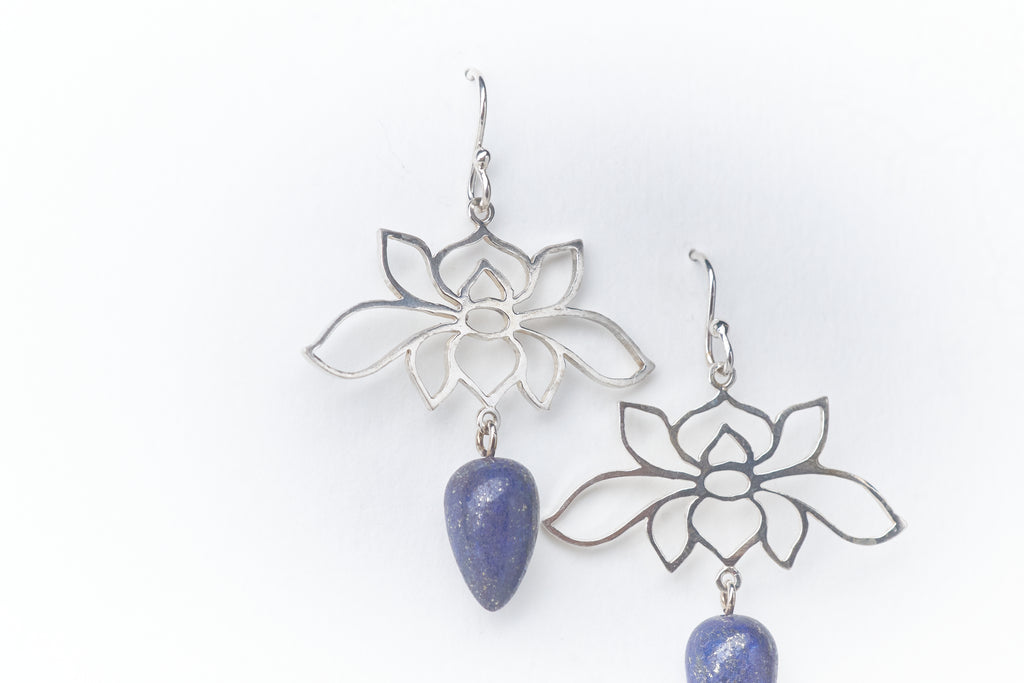 Lapis Lazuli Lotus Earrings