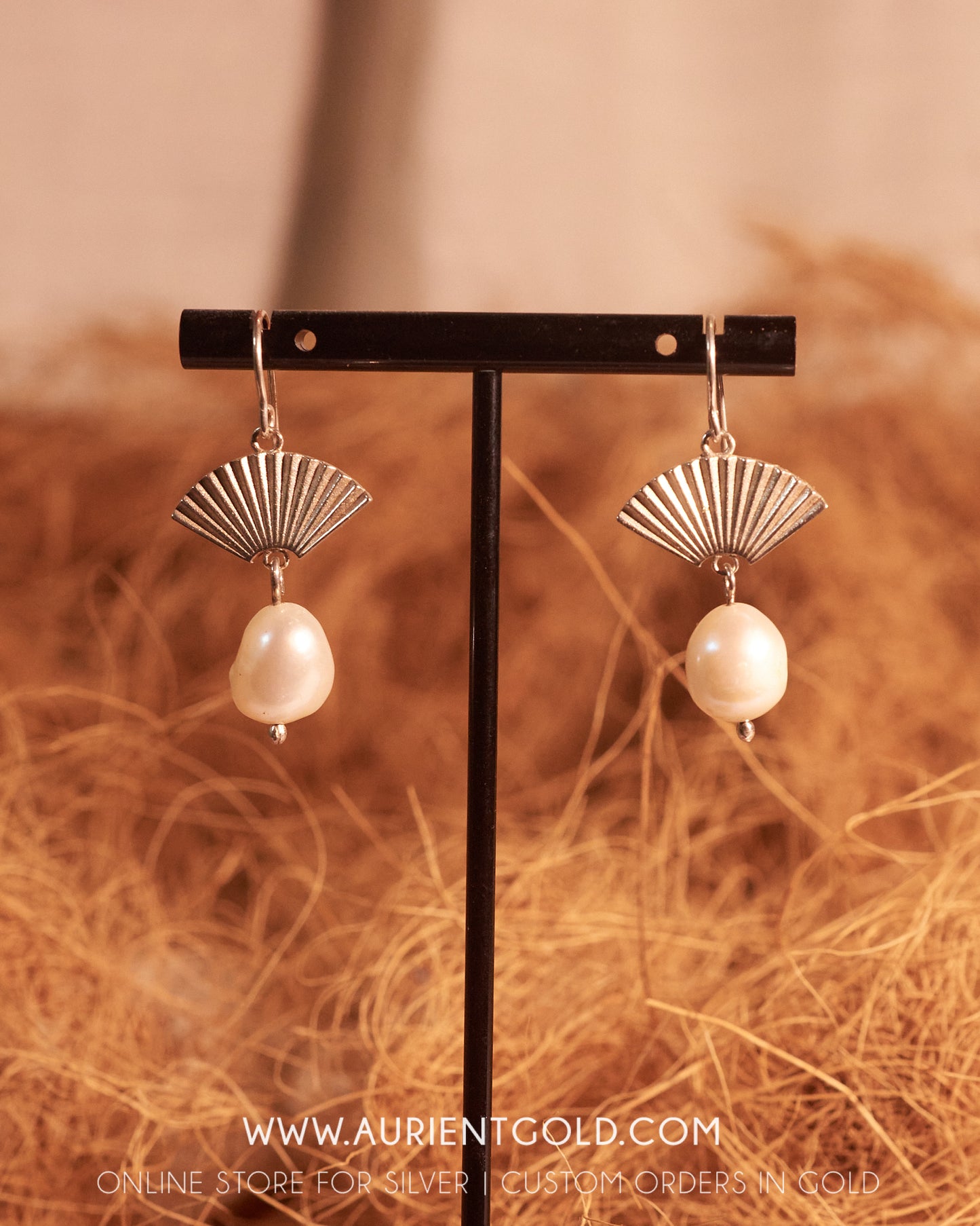 Sterling fan earrings with fresh water pearl