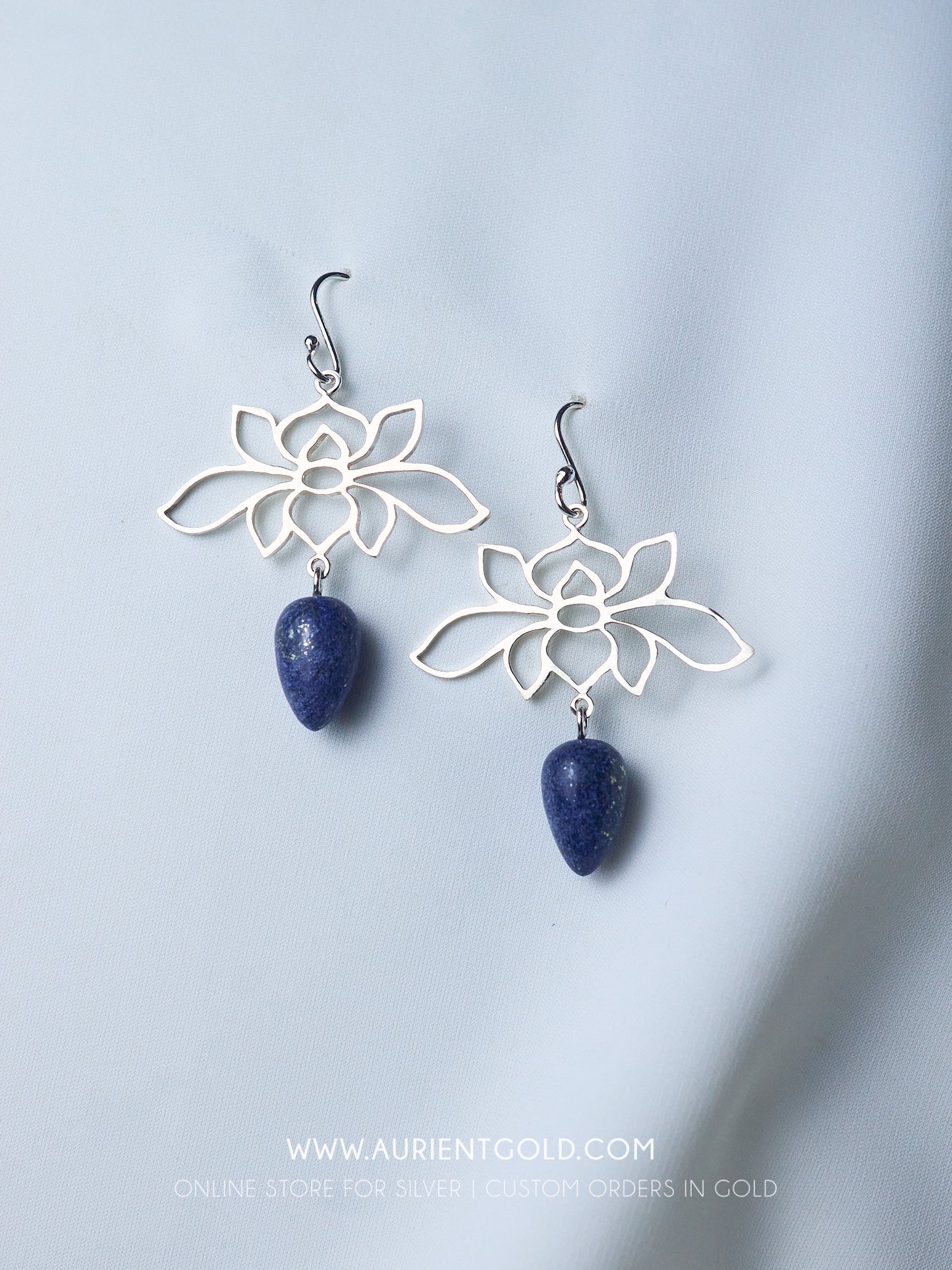 Lotus Earrings with Lapiz Lazuli Stone