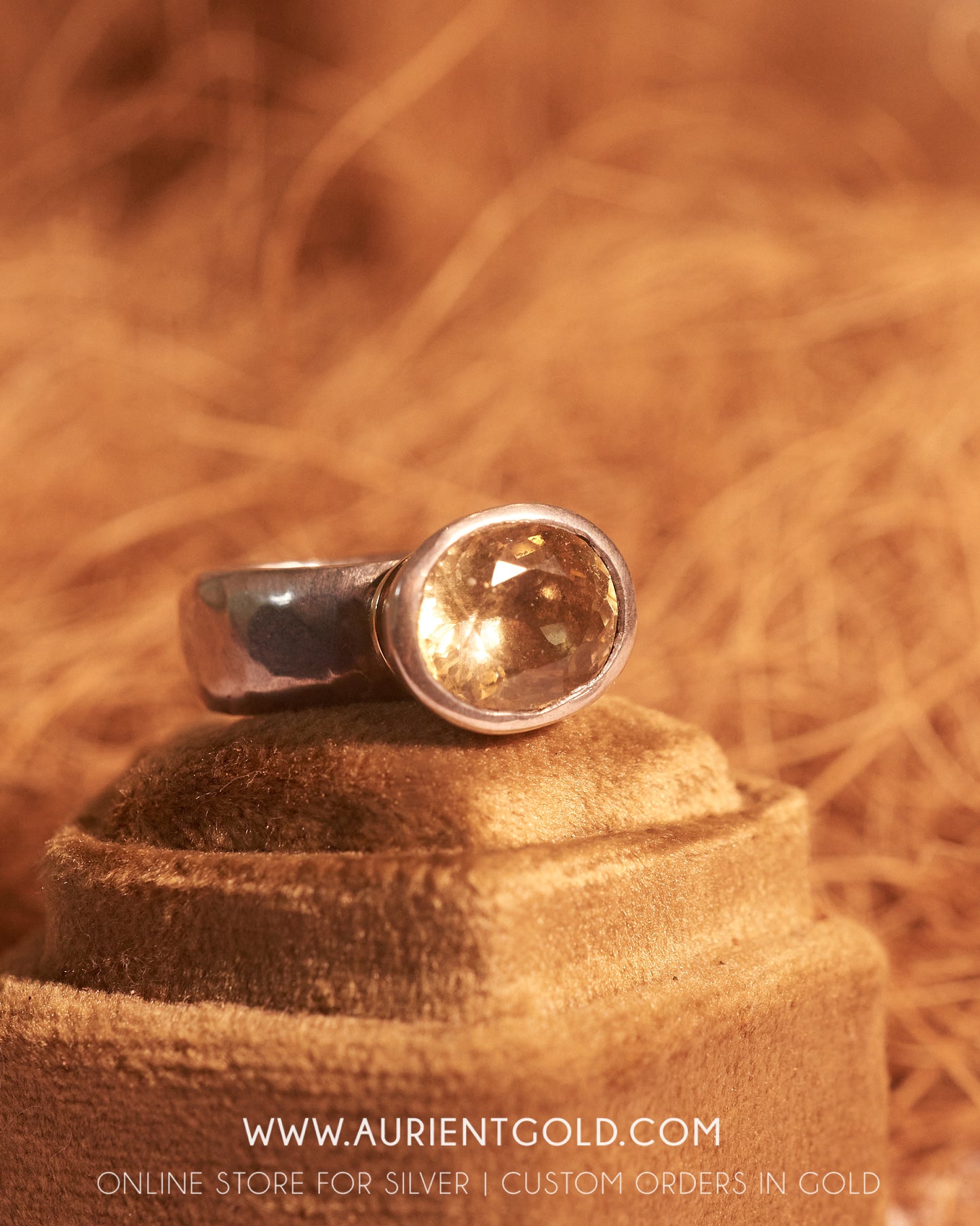 Citerine set in Sterling Silver with 14k yellow gold accent