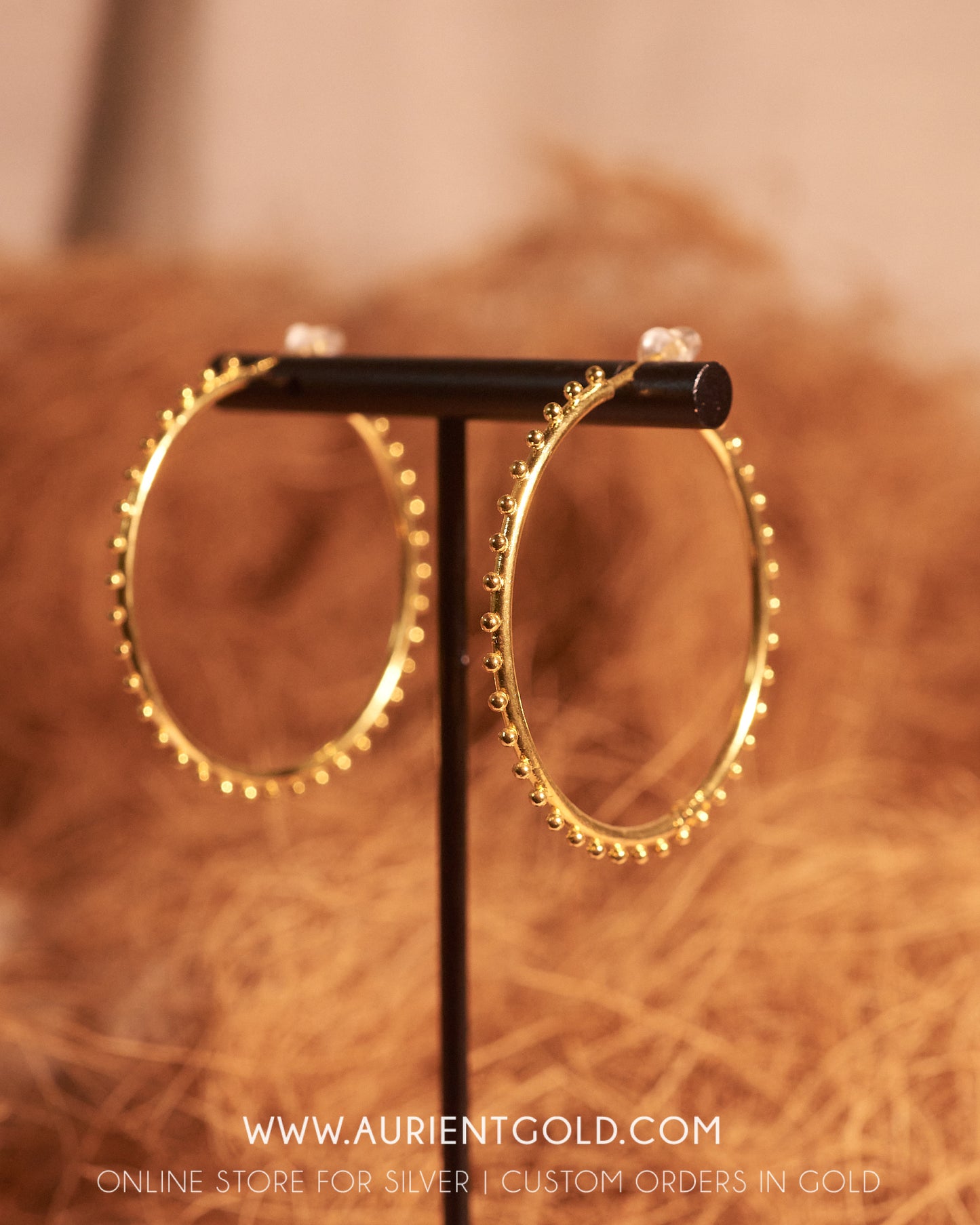 Large gold plated sterling silver hoop earrings