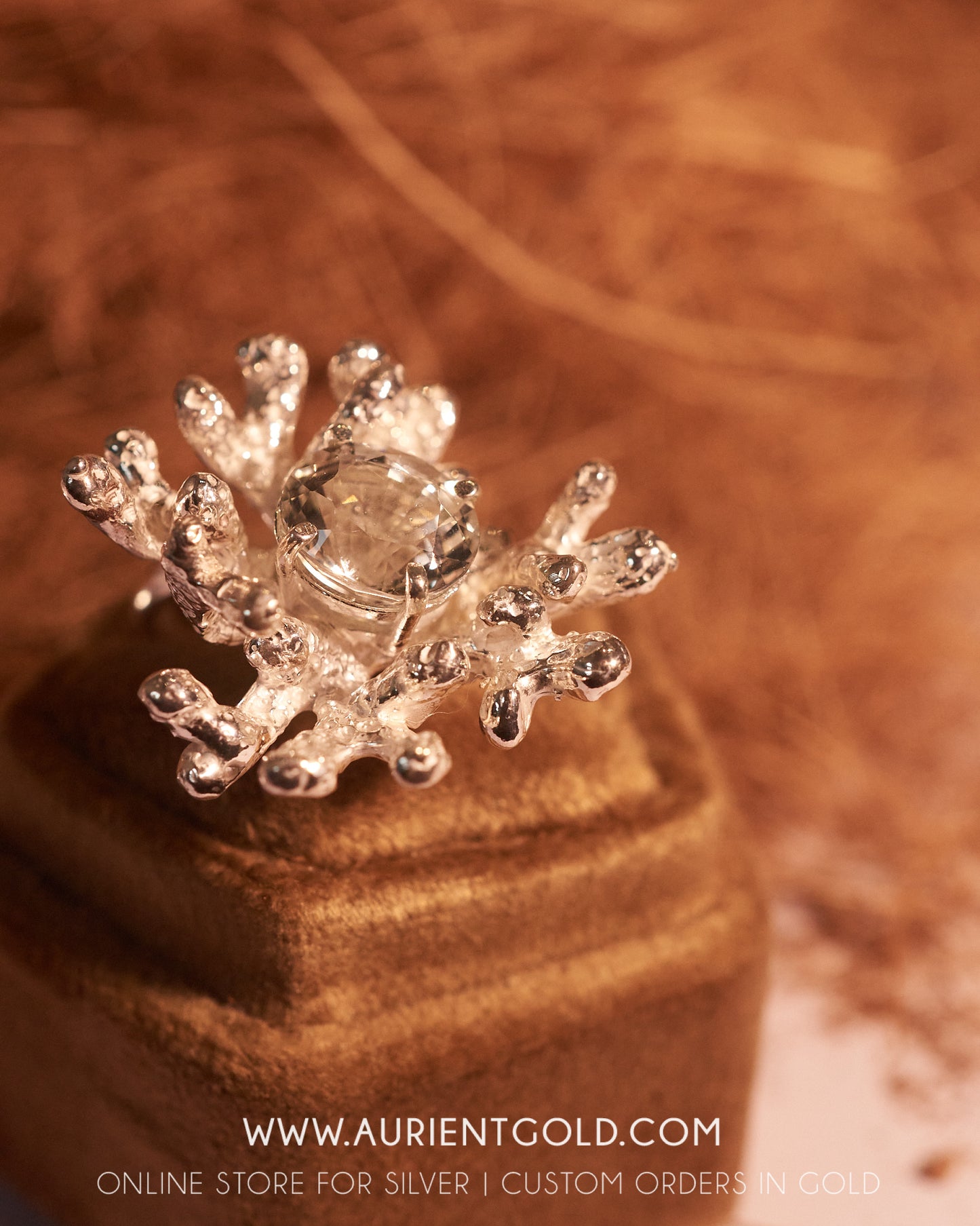 Silver Coral Ring 11x8mm Green Amethyst