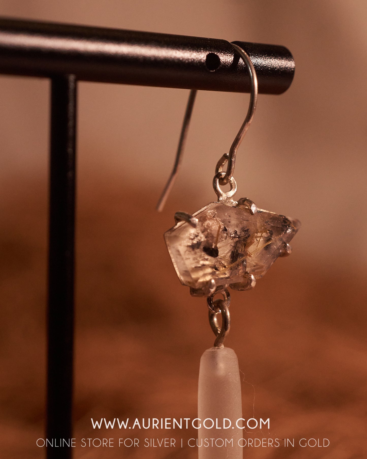 Frosted quartz and Rutitle quartz earrings