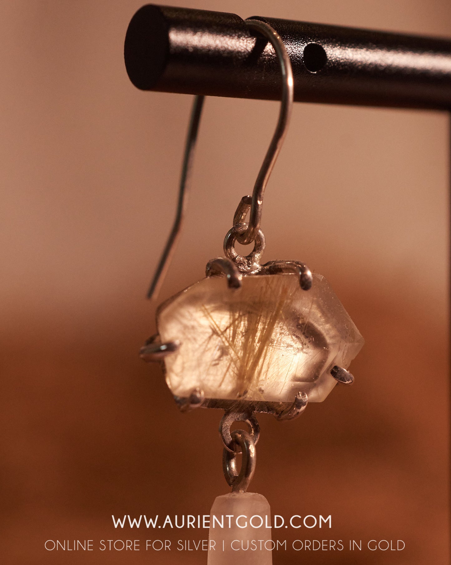 Frosted quartz and Rutitle quartz earrings