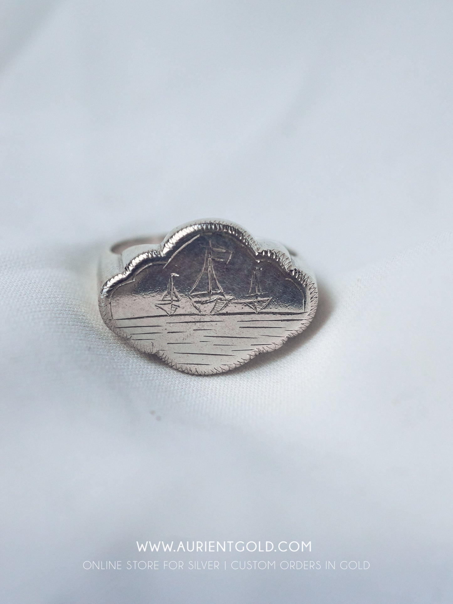 Sterling Silver Three Sailboats Signet Ring