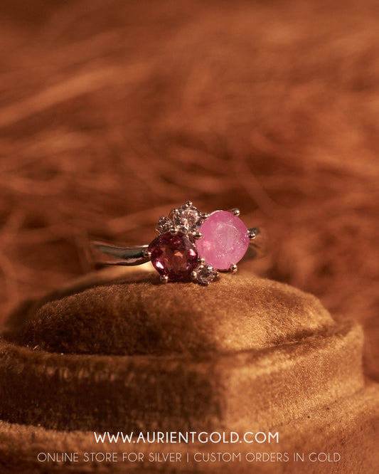 Milky Saphire and tourmaline set in sterling silver