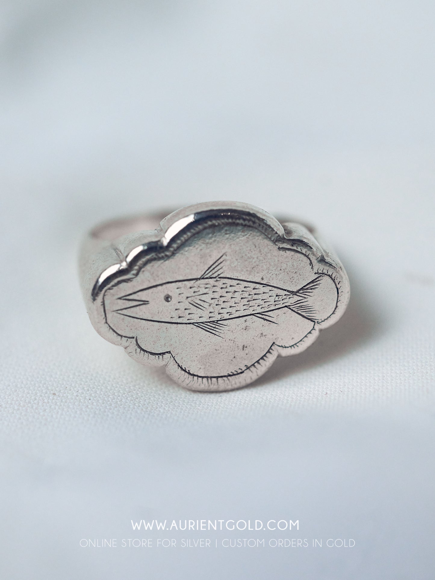 Cute Fish Engraved Silver Signet Ring