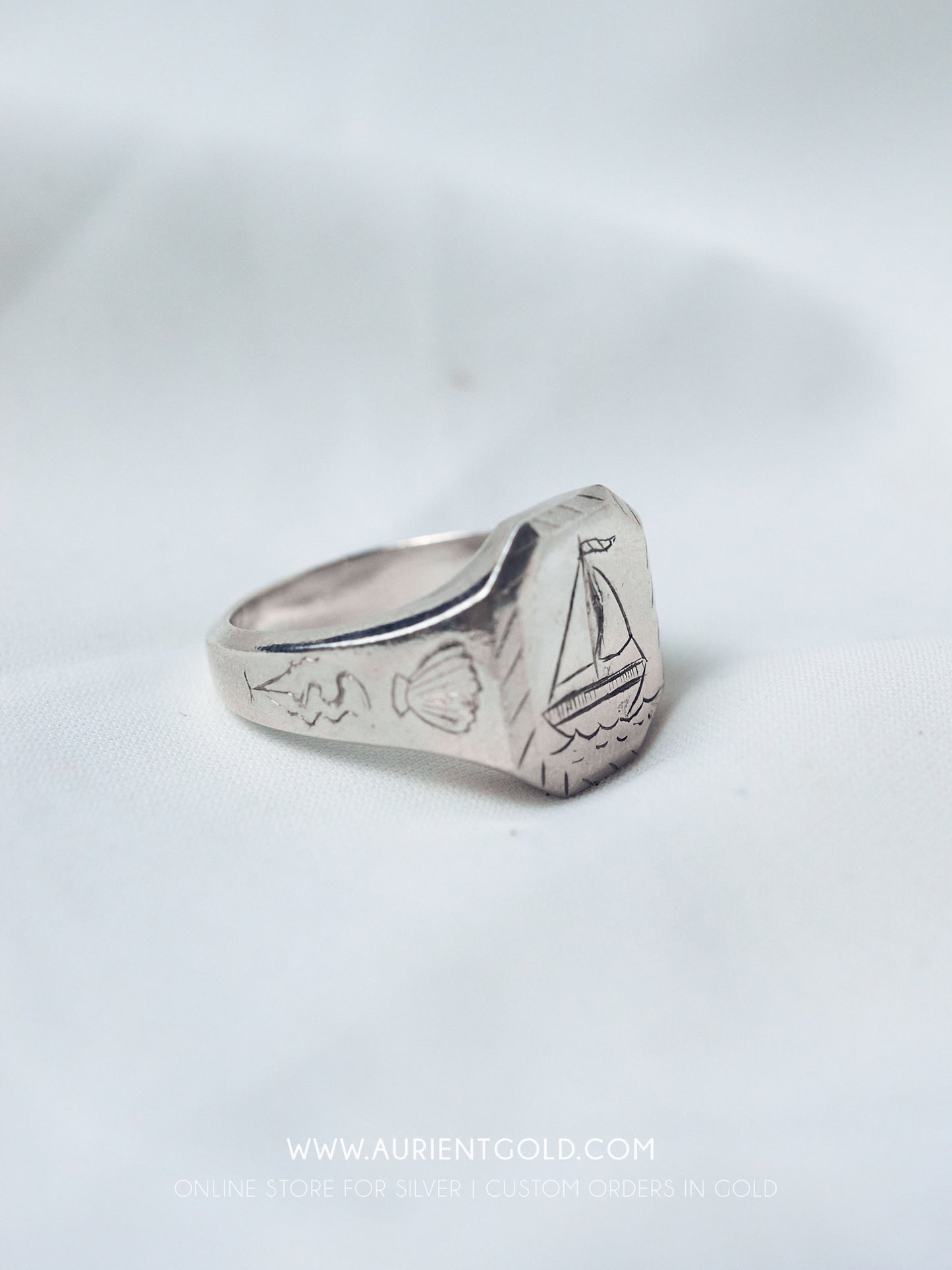 Cute Sterling Silver Sailing Boat Signet Ring