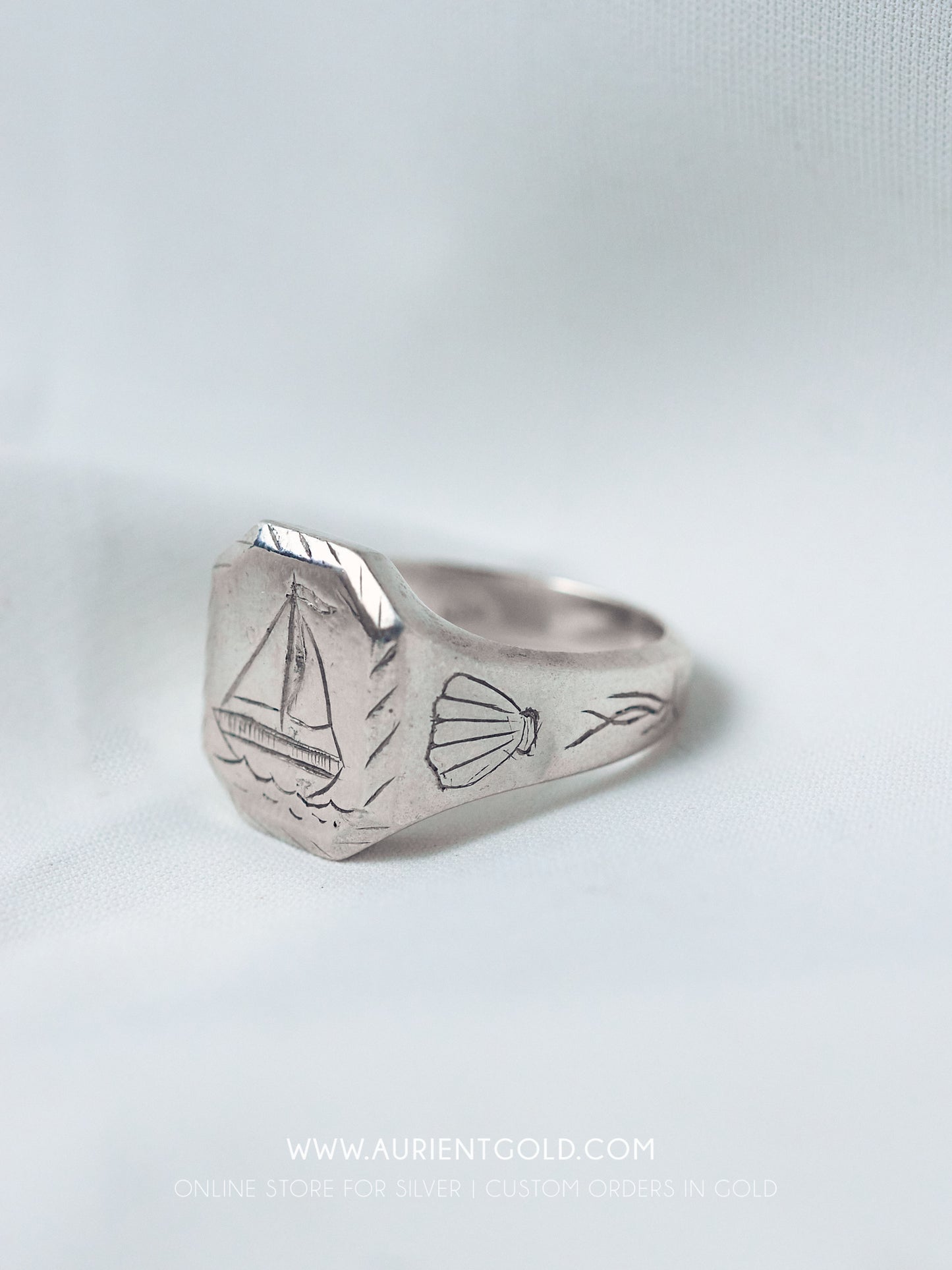 Cute Sterling Silver Sailing Boat Signet Ring