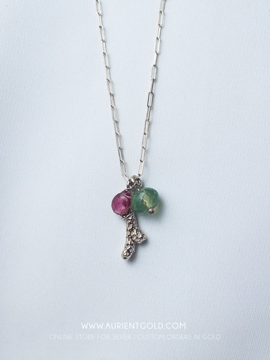 Tormaline and Phrenite Stone on Silver Chain