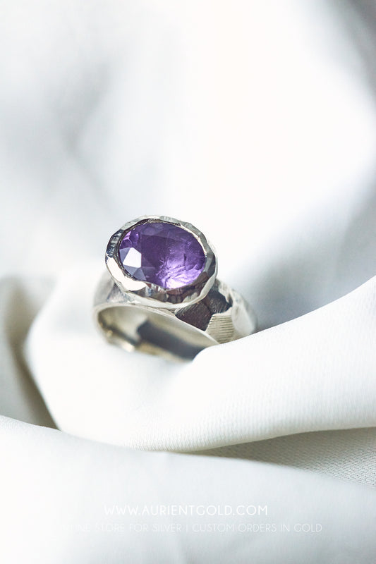 Sterling Silver Facet Ring with Amethyst