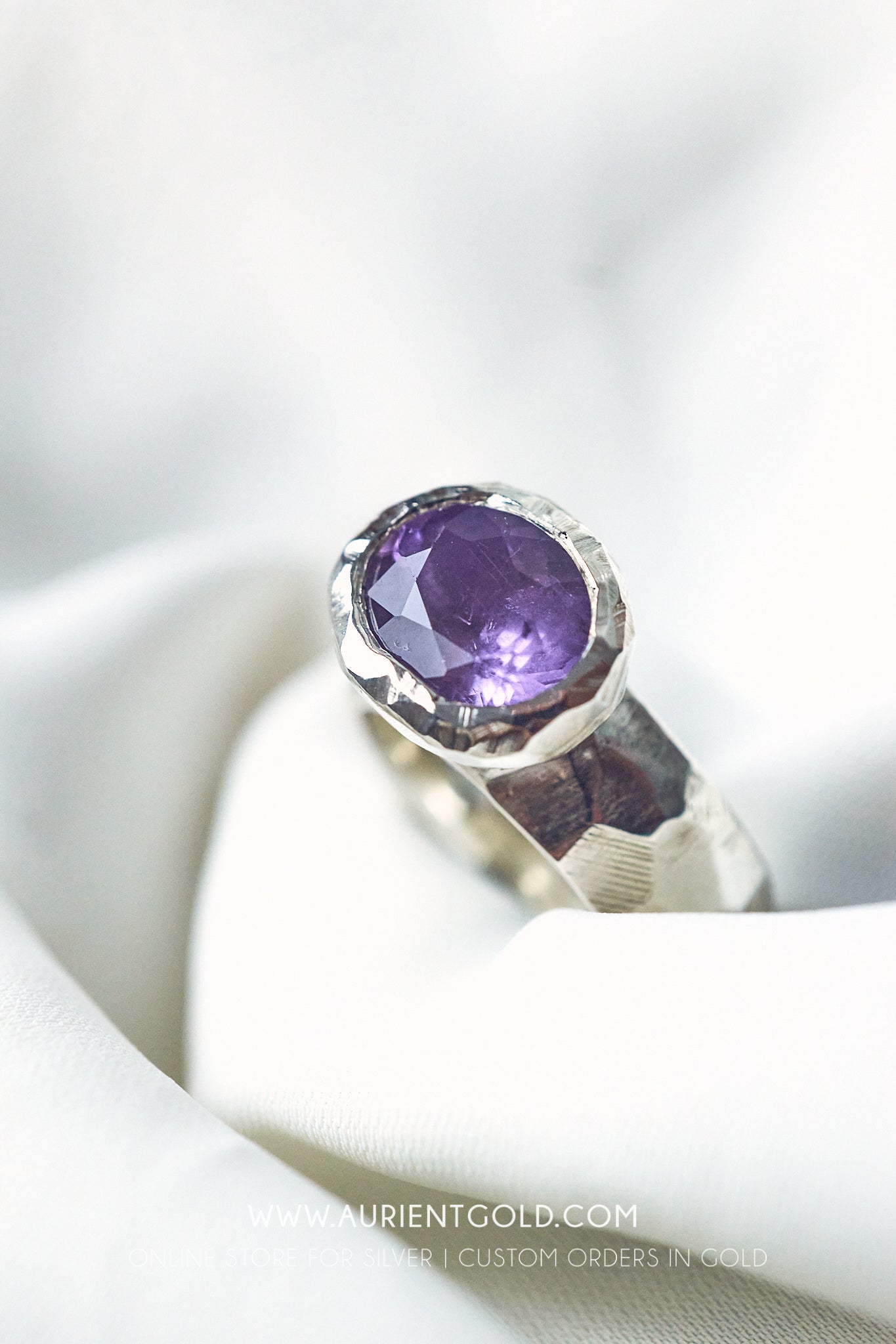 Sterling Silver Facet Ring with Amethyst