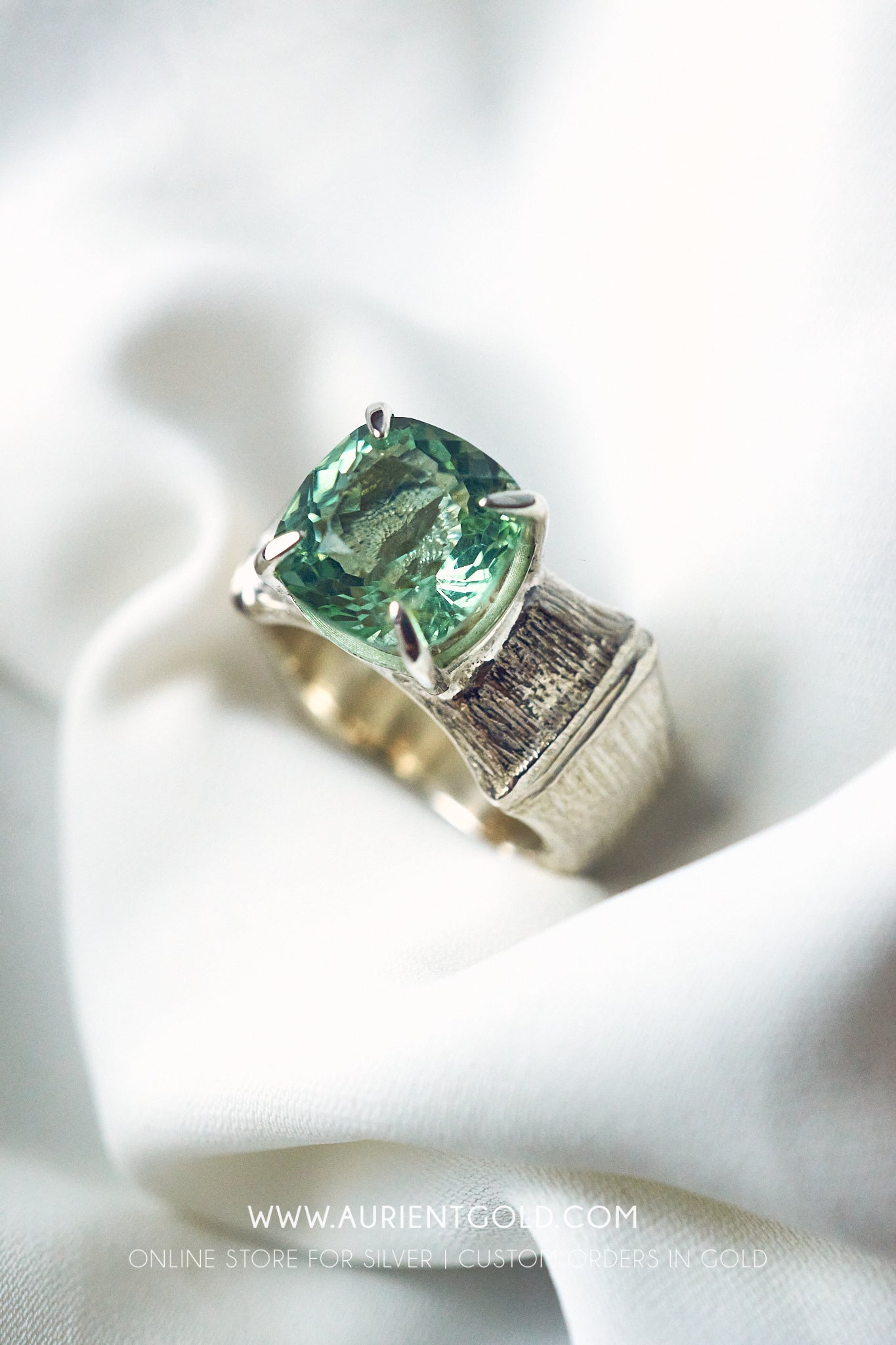 Bamboo Ring with Green Apatite