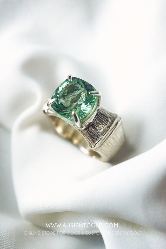 Bamboo Ring with Green Apatite