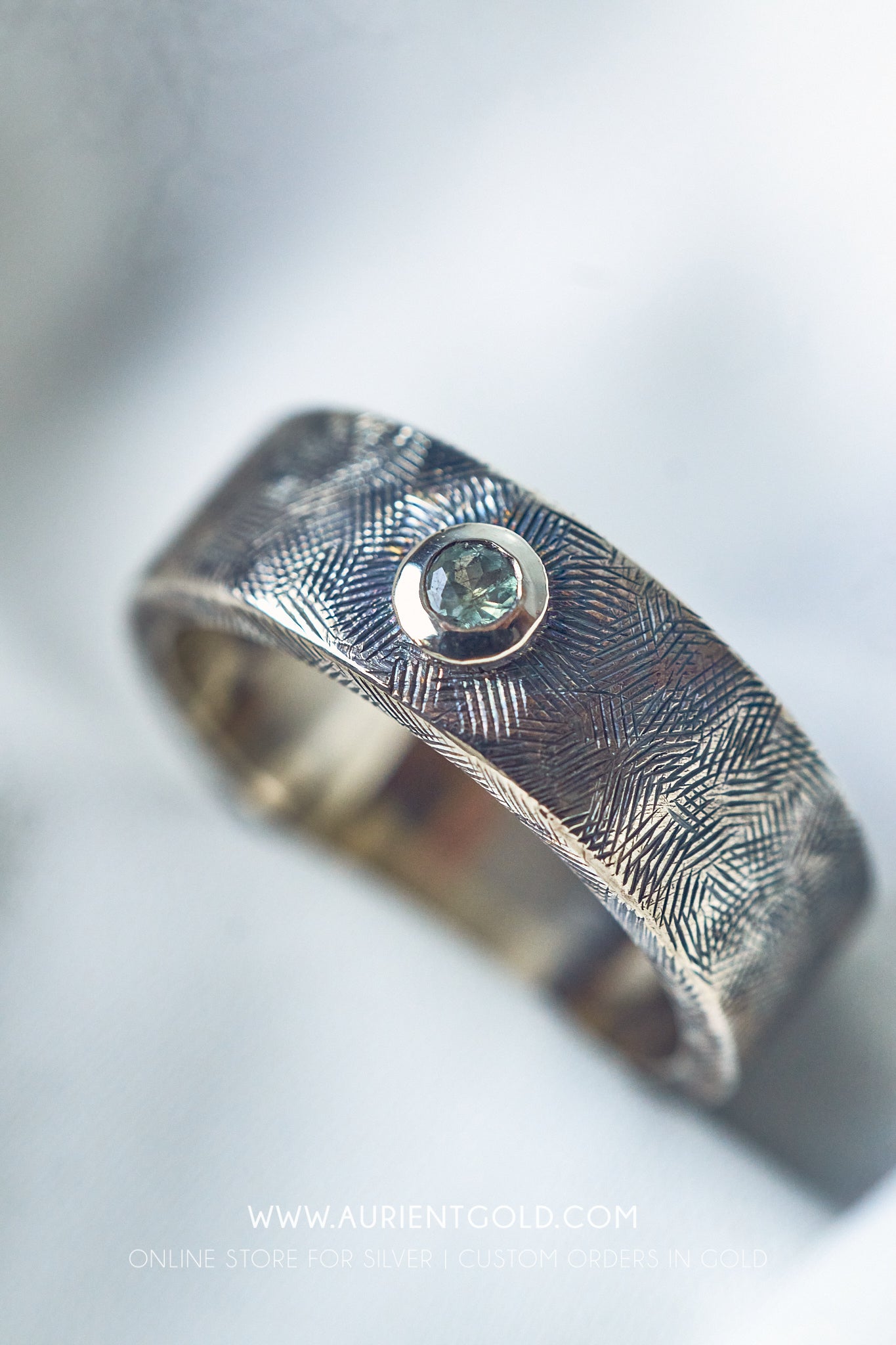 Engraved Gents Band with Tourmaline