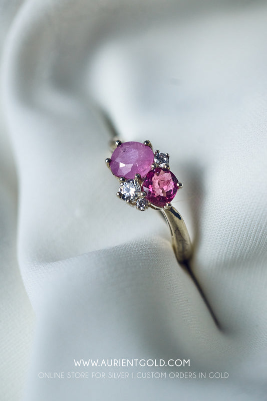 Milky Saphire and tourmaline set in sterling silver