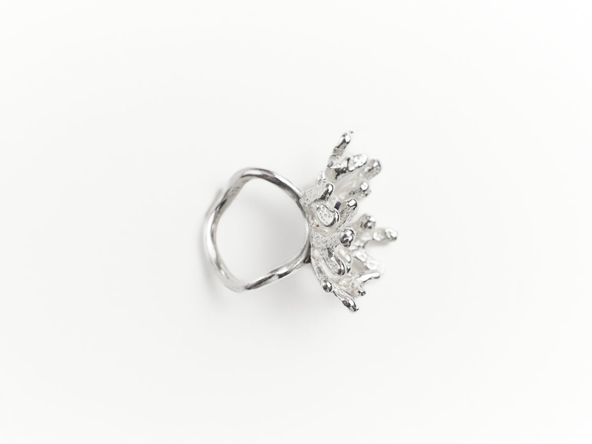 Sterling Silver Coral Ring with Milky Sapphire Cabochon Cut