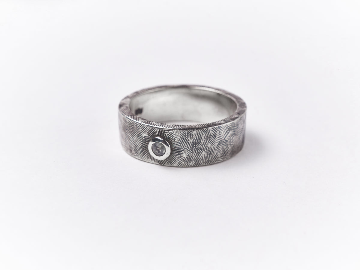 Engraved Gents band with Topaz