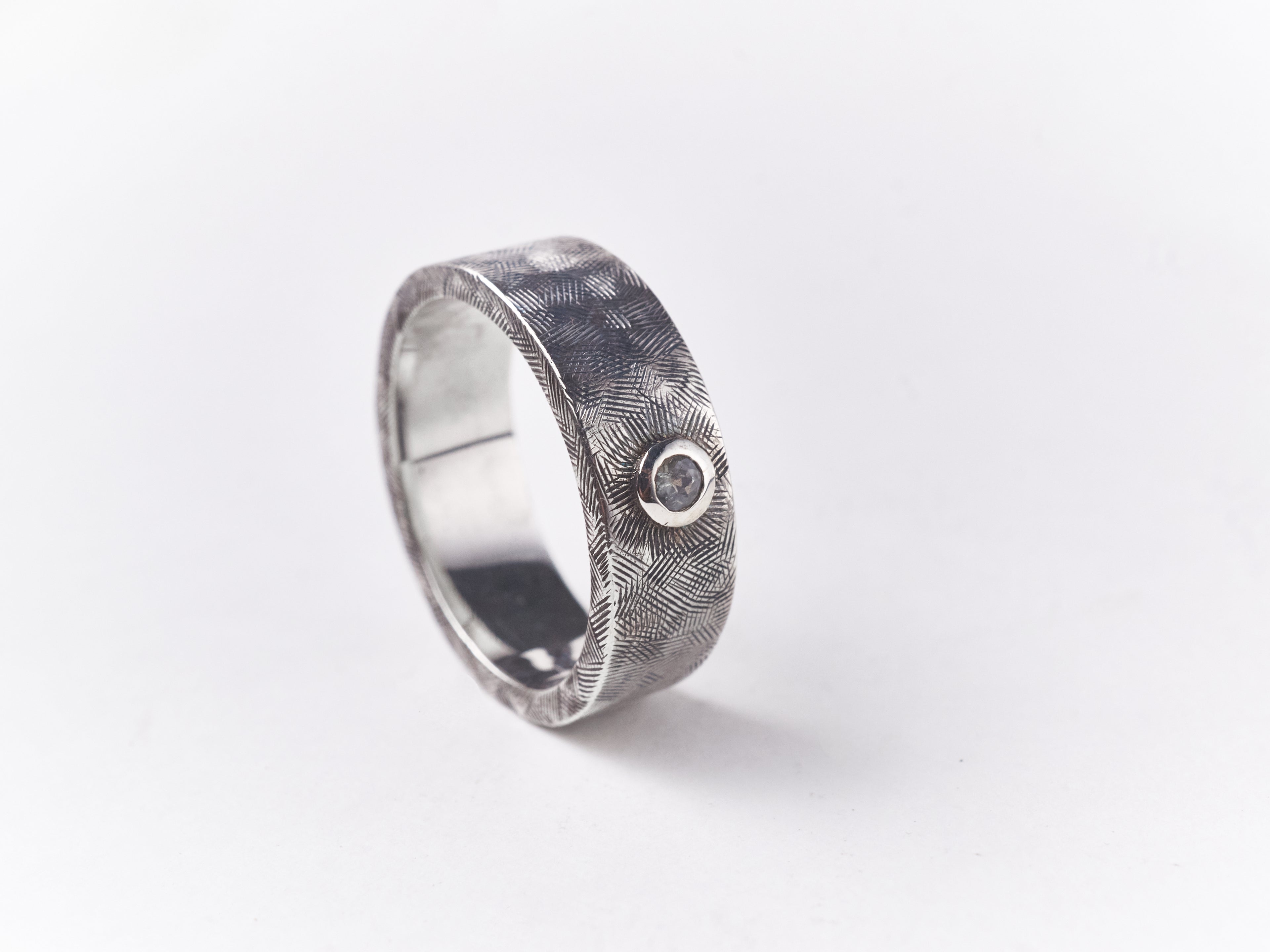 Engraved Gents band with Topaz