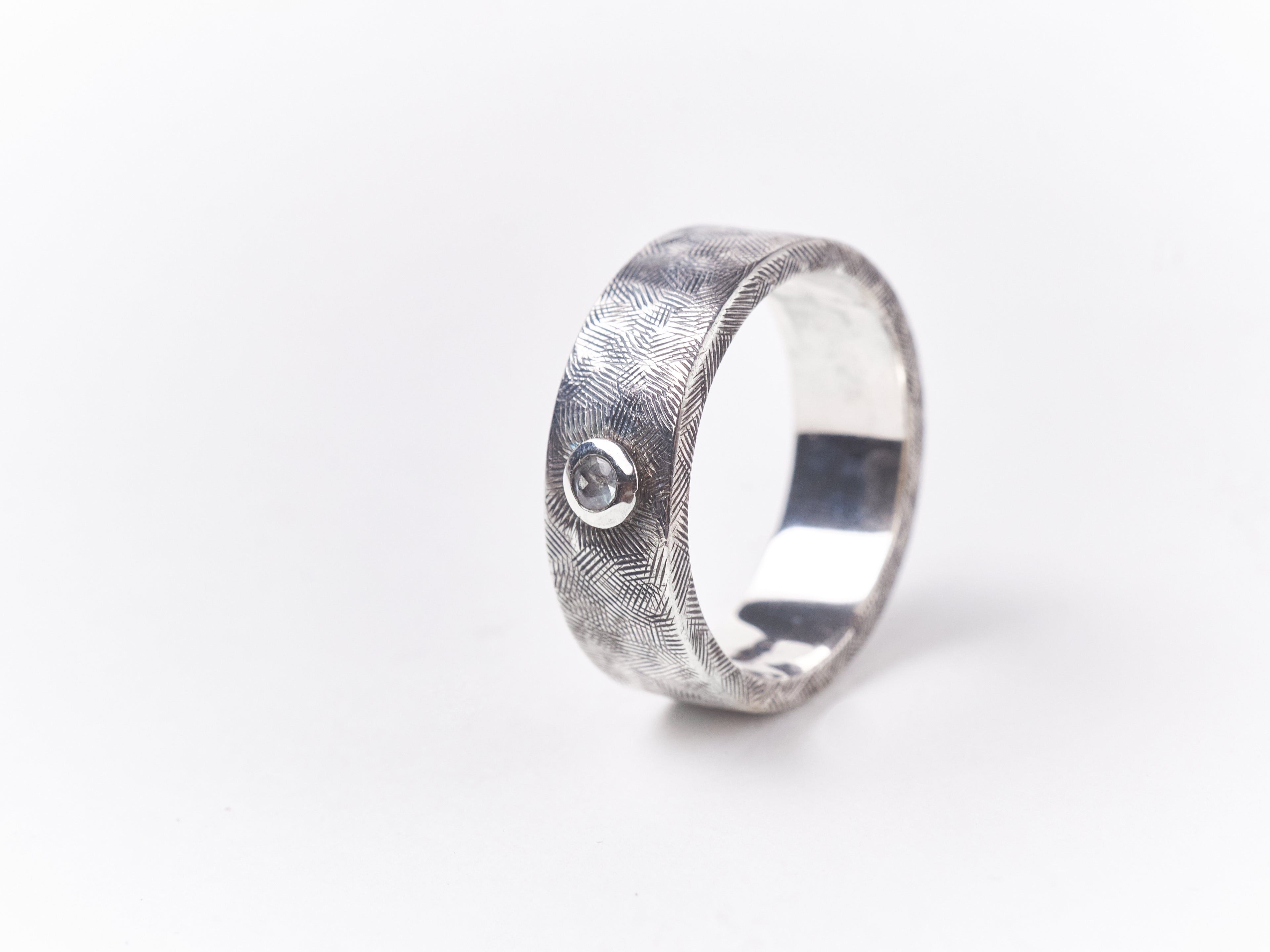Engraved Gents band with Topaz