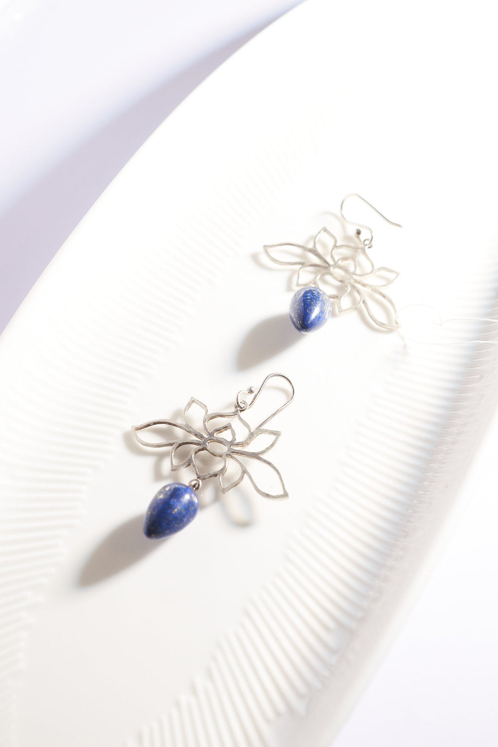 Lapis Lazuli Lotus Earrings