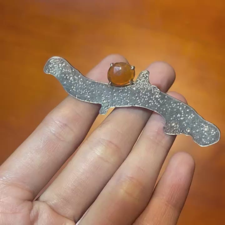 Coral Brooch with Carnelian Stone