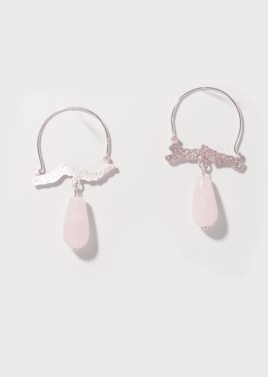 Rose quartz with Coral cut out earrings in Sterling Silver