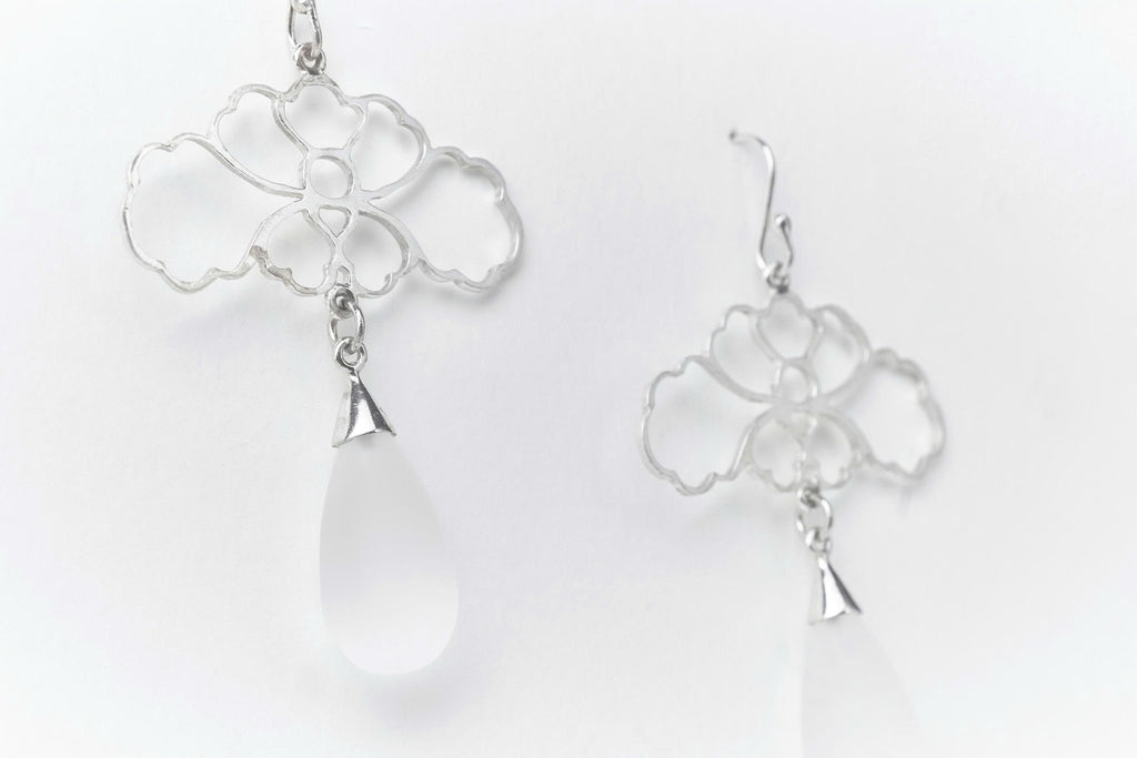 Hoa Cuc Earrings With Frosted Quartz